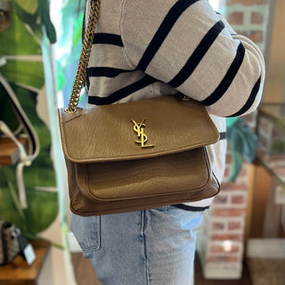 SAINT LAURENT Brown Grained Lambskin Leather Niki Shoulder bag