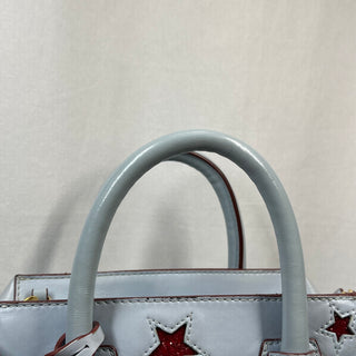 STELLA MCCARTNEY Cavendish Boston Light Blue Red Alter Nappa Embossed Star Tote