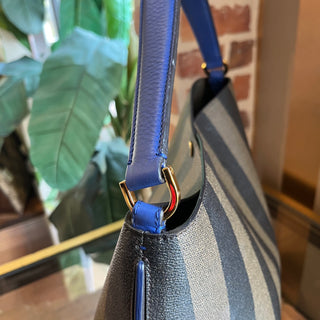 FENDI Pequin Stripe Coated Canvas Hobo Bag
