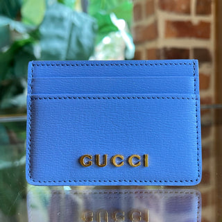 GUCCI Purple Leather Gucci Script Logo Card Case Wallet