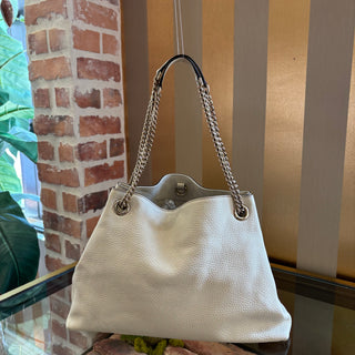 GUCCI White Grained Leather Soho Chain Tote
