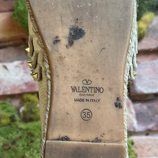 VALENTINO Cream Leather Rockstud Espadrilles SZ 35 (US 5)