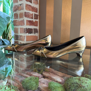 FENDI Peep Toe Gold Leather Kitten Heels SZ 38.5 (US 8.5)