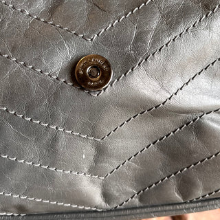 SAINT LAURENT Medium Niki Grey Quilted Crinkled Leather Shoulder Bag