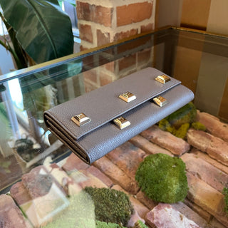 SALVATORE FERRAGAMO Taupe Leather Stud Wallet