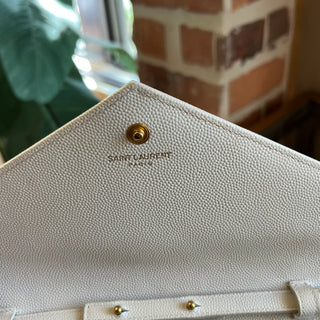 SAINT LAURENT Classic Cassandre Chain White Grain De Poudre Leather Crossbody
