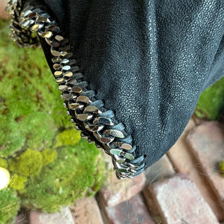 STELLA MCCARTNEY Falabella Black Vegan Grained Shaggy Deer Tote Bag