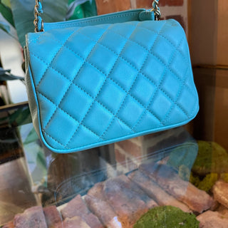 CHANEL Mini Blue Quilted Calfskin Leather Top Handle Bag