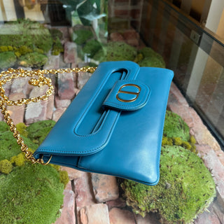 CHRISTIAN DIOR DiorDouble Medium Blue Smooth Calfskin Clutch