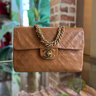 CHANEL Jumbo XL Maxi Tan Leather Single Flap Shoulder Bag