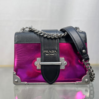 PRADA Pink Black Metallic Saffiano Cahier Shoulder Bag