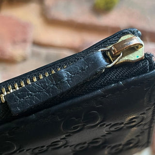 GUCCI Black Leather Guccissima Zip Around Wallet