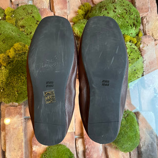 MIU MIU Ruches Brown Nappa Leather Loafers SZ38.5(8.5US)