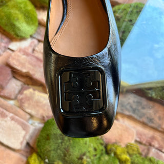 TORY BURCH Black Double T Leather Flats SZ 8