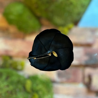 CHANEL Black Fabric Camelia Flower Brooch Pin