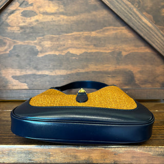 GUCCI Navy Blue Raffia Jackie Shoulder Bag