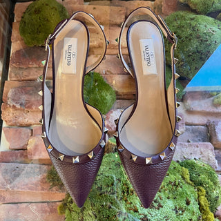 VALENTINO Burgundy Leather Rockstud Kitten Heels SZ 37 (US 7)