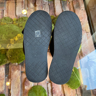 CHANEL Criss Cross Black Neoprene Puffy Slip On Sandals SZ41(41US)