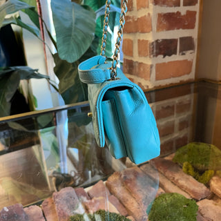 CHANEL Mini Blue Quilted Calfskin Leather Top Handle Bag