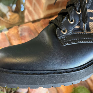 FENDI Black/Brown Zucca FF Combat Boots SZ 37.5 (US 7.5)
