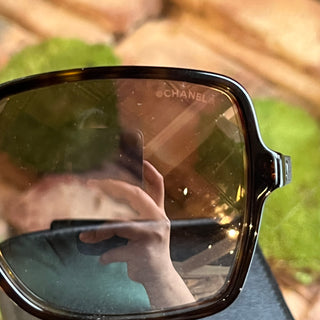 CHANEL 71334 Black Brown Tortoise Quilted Square Sunglasses
