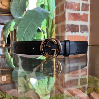 GUCCI Interlocking G Black Leather Belt 75/30(2US)