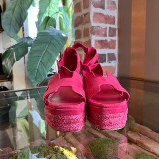 HERMES Elda Suede Goatskin Espadrille Wedge Sandals SZ38(8US)