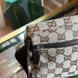 GUCCI Beige GG Monogram Canvas Double Pocket Belt Bag