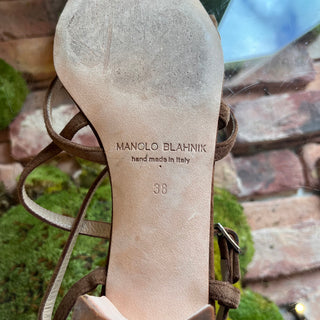 MANOLO BLAHNIK Brown Suede Strappy Sandals SZ 38 (US 8)
