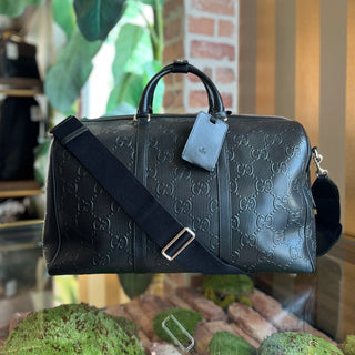 GUCCI Tennis Jumbo Black GG Embossed Leather Duffle Bag