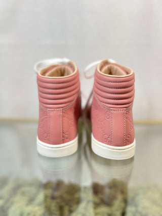 GUCCI Hightop Signature Rose Bab Pink Leather Sneakers SZ 36