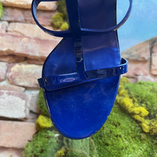 GUCCI Ursula Horsebit Blue Patent Leather Ankle Strap Heels SZ 37 (US 7)