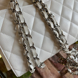 CHANEL Jumbo White Caviar Leather Single Flap Shoulder Bag