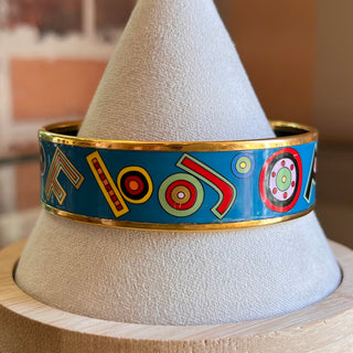HERMES Multicolor Tohu Bohu Gold Tone Rim Enamel Bangle SZ L