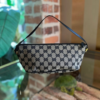 GUCCI GG Web Boat Pochette Canvas Hand Bag