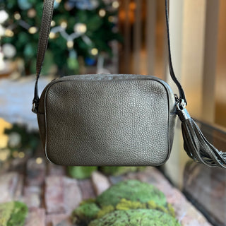 GUCCI Soho Disco Small Pewter Pebbled Leather Shoulder Bag