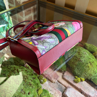 GUCCI Ophidia Small Red GG Supreme Monogram Flora Web Tote Bag
