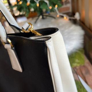 PRADA Convertible Bicolor Saffiano Leather Open Tote