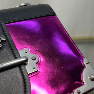 PRADA Pink Black Metallic Saffiano Cahier Shoulder Bag