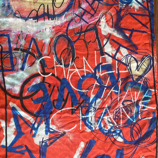 CHANEL Red/Blue Graffiti Shawl