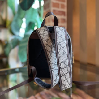 GUCCI Small Ophidia Day Beige Ebony GG Supreme Monogram Canvas New Acero Calfskin Backpack Bag