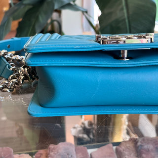 CHANEL Small Boy Blue Calfskin Leather Shoulder Bag