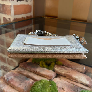 GIVENCHY Metallic Silver Beige Leather Dutton Pouch