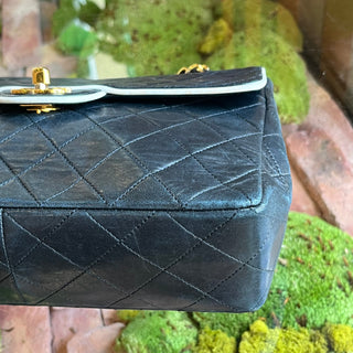 CHANEL Single Flap Black White Lambskin Quilted Shoulder Bag