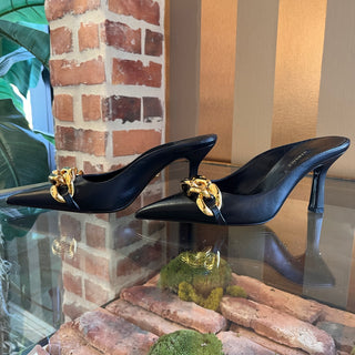 VERSACE Black Leather Pointed Chain Slingback Heels SZ 36 (US 7)