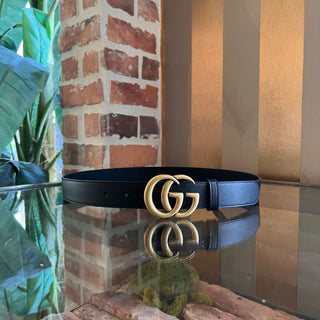 GUCCI GG Marmont Wide Black Smooth Leather Belt SZ 90/36