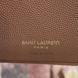 SAINT LAURENT Cassandre Matelassé Dark Beige Grain De Poudre Leather Compact Wallet