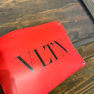 VALENTINO Smooth Calfskin VLTN Printed Pouch Clutch