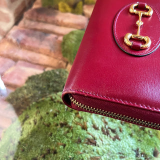 GUCCI 1955 Horsebit Red Leather Zip Around Wallet
