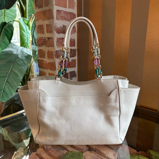 FERRAGAMO White Leather Chain Tote